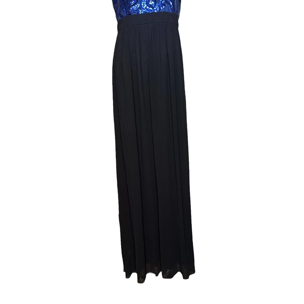 Vtg 90s Tawny Blue Sequin black Sheer Long Formal Cocktail Dress Sleeveless Sz L - Picture 3 of 11